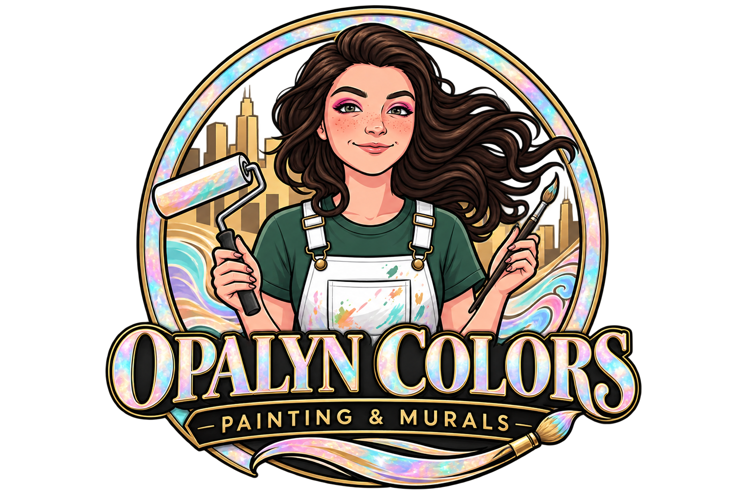 Opalyn Colors logo — a painter holding a roller and brush